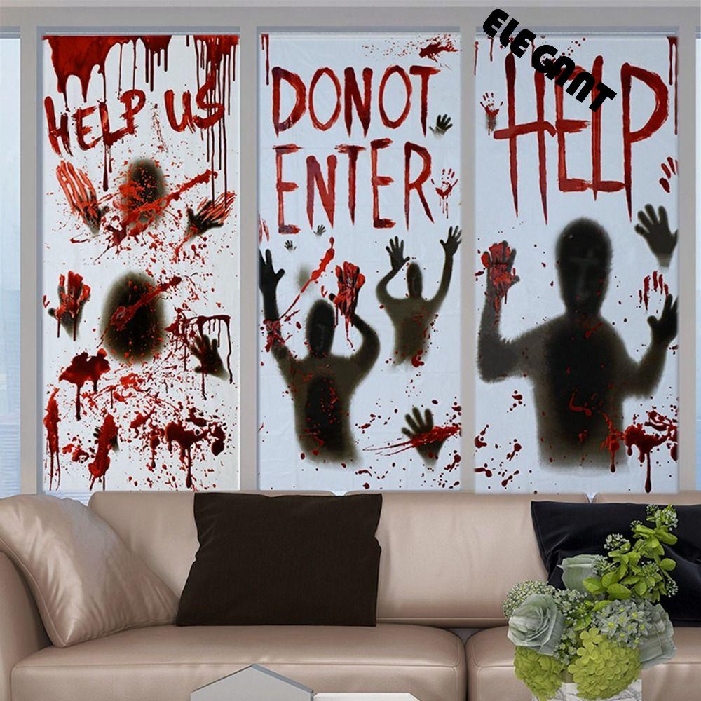 [Elegan] Stiker Jendela Removable Bloody Door Poster Jangan Masuk DIY Horror Handprint Alat Peraga Rumah Berhantu