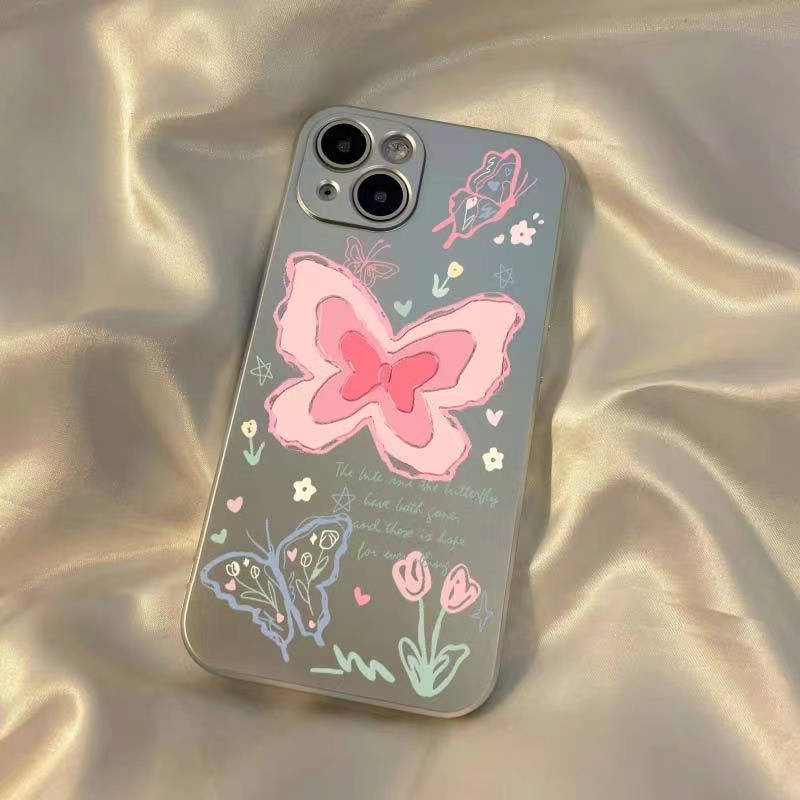 IPHONE Butterfly Soft Case Kompatibel Untuk Iphone11 14 13 12 Pro Max XS XR X8 7 6S Plus Casing Ponsel Mini Electroplate TPU Silikon Shockproof Cover