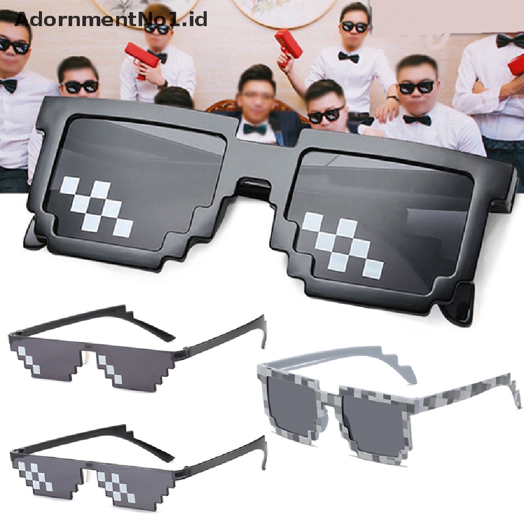 [AdornmentNo1] Kacamata Hitam Mosaik Mainan Lucu Mosaic Strips Sunglasses Trick Toy Glasses Pixel Wanita Pria [ID]