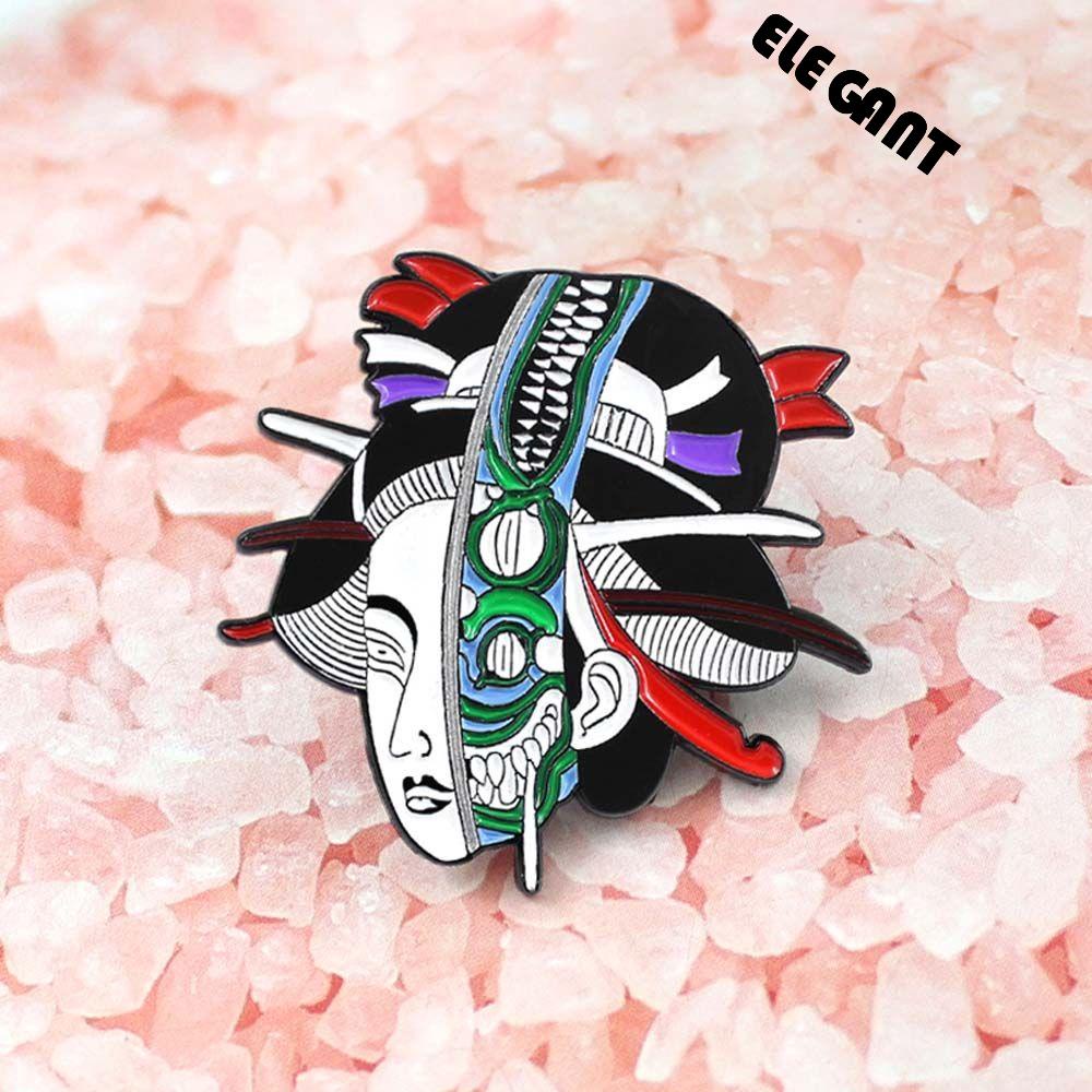 [Elegan] Geisha Bros Hadiah Kreatif Untuk Wanita Pria Wanita Jepang Geisha Woman Skeleton Mask Badge Pin Enamel Pin