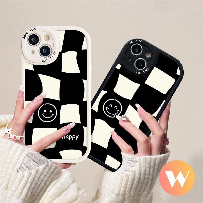 Fashion Smile Pasangan Casing Realme C21Y C12 C20 C17 C25Y C11 C21 C31 C35 C3 C30 C2 C17 C20A C25s C15 6s 6 5 5i 9i 8 GT 7i 6i 8i 8Pro Simple Hitam Putih Checkerboard Soft TPU Cover