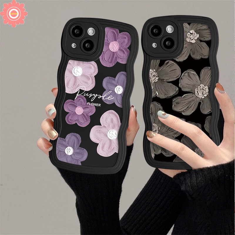 Cat Minyak Fresh Flower Case Oppo A57 A16 A55 A5s A16K A17K A15 A17 A7 A76 A1k A77s A12 A3s A53 A9 A5 A16s A78 A58 Reno 7 8Z 6 8Z A96 A52 A95 A54 A74 A77 Wavy Edge Sarung Soft Cover