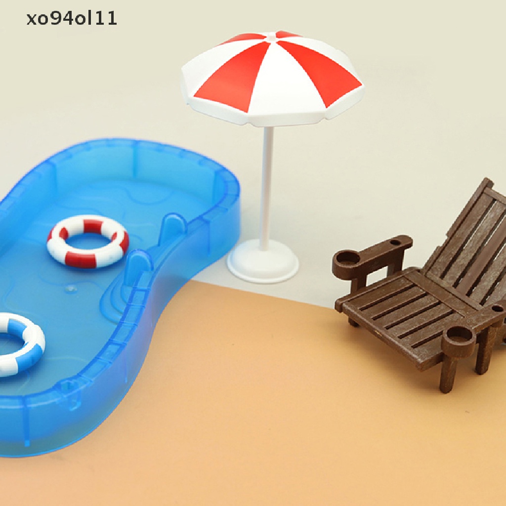 Xo Boneka Rumah Simulasi Lucu Mini Kolam Renang Lingkaran Pantai Kursi set OL
