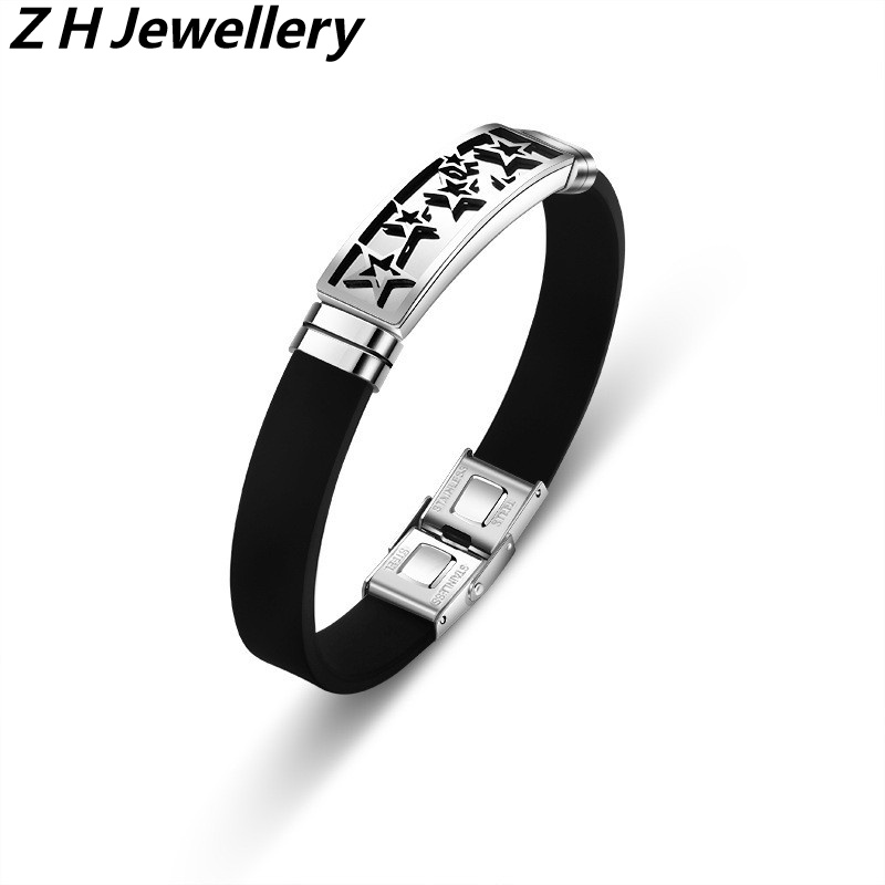 Z H Perhiasan Vintage Hip Hop Rock Stainless Steel Pentagram Silikon Gelang Pria Dan Wanita Fashion Bintang Gelang Hip Hop Pesta Perhiasan Aksesoris