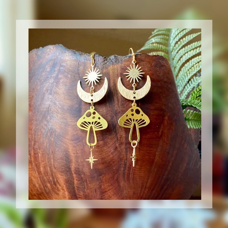 Bohemian Fashion Ear Hook Anting Bintang Bulan Kombinasi Berongga Motif Jamur Pernikahan Liburan Natal Paduan Netral Ornamen