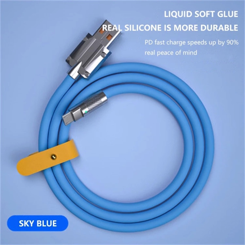 120w Micro USB &amp; Tipe C Super Fast Charging Liquid Silicone USB Ke 8PIN Kabel Dengan Kabel Lampu Quick Charge USB Cable