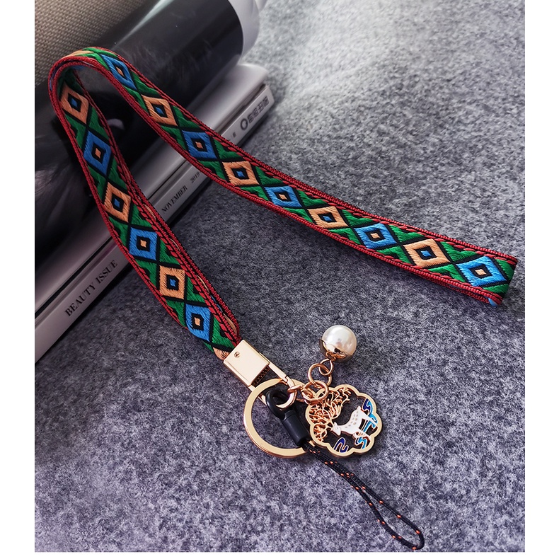 Tali Ponsel Vintage lanyard Kain Tenun Tali Pergelangan Tangan Tali Leher Gantung Untuk Case Ponsel Tali Gantung