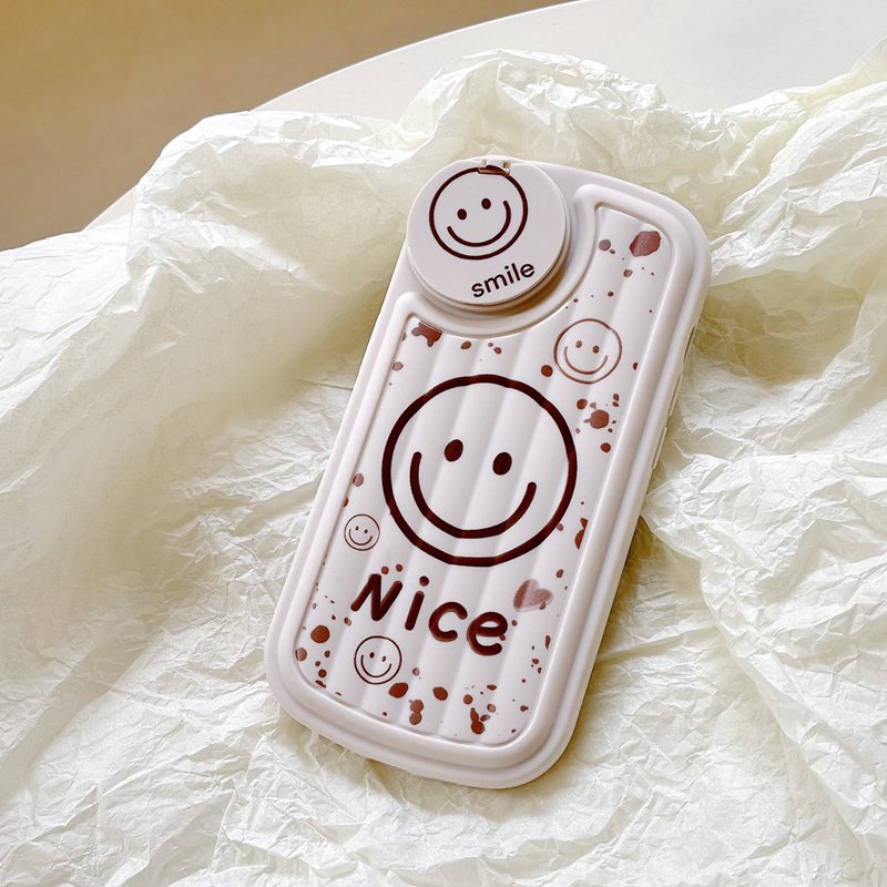 Rotatable Mirror Beige Nice Smile Girl Woman Soft Silicon Case HP iP iPhone 12 13 14 Pro Max 11 FTD Casing Apple