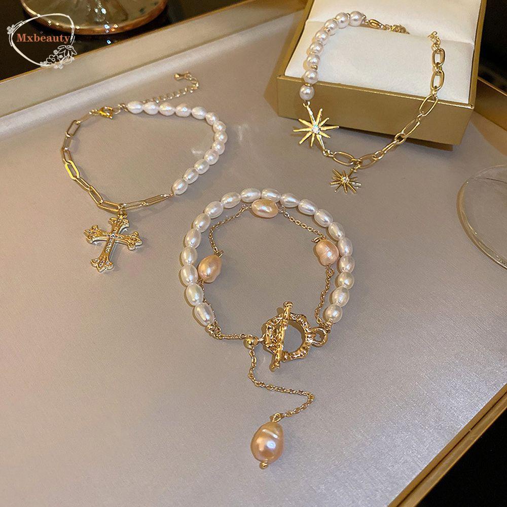 Mxbeauty Mutiara Gelang Minoritas Unik Adjustable Patchwork Cross OT Gesper Bunga Matahari Pesta Perhiasan Aksesoris Korea Style Jewelry