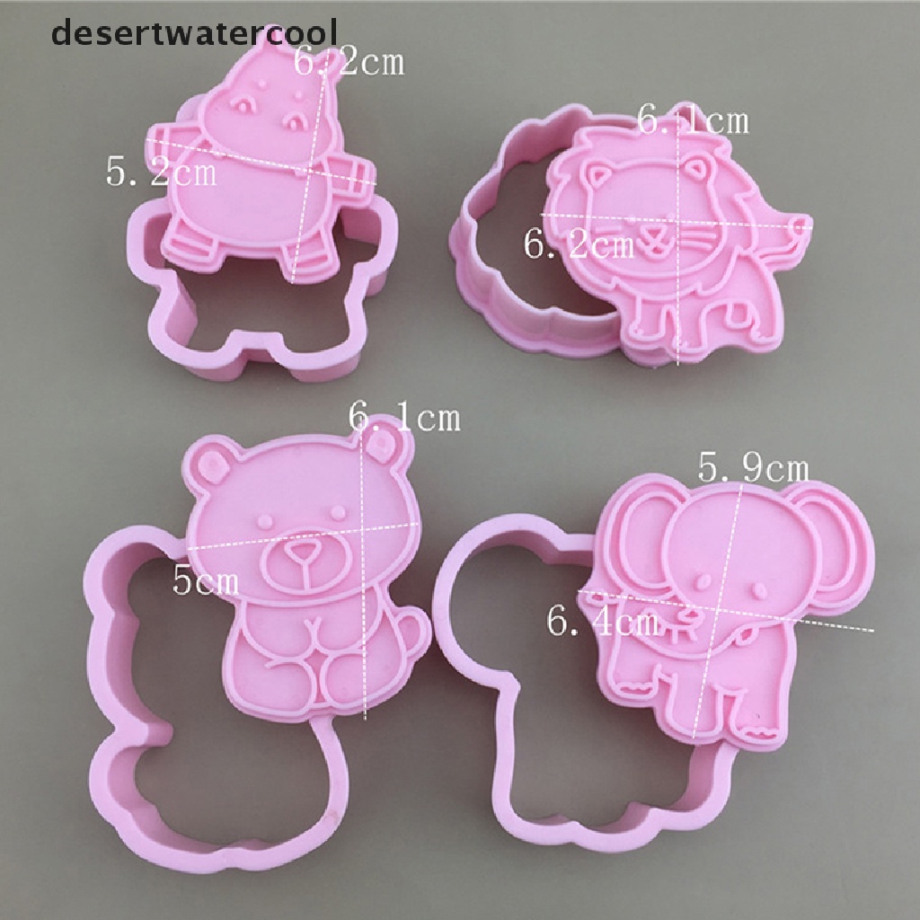 Deid 4Pcs/set Kartun Gajah Singa Kuda Nil Beruang Hewan Cookie Cutter Biskuit Baking Buah Dapur Kue Cetakan Alat Embos Pring Fondant Kue Pastry Mold Martijn