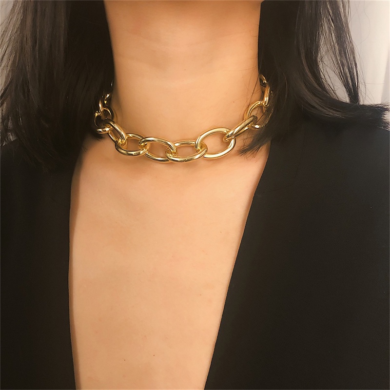 [AYBX] Punk Miami Cuban Choker Kalung Kerah Statement Hip Hop Besar Chunky Aluminium Warna Emas Tebal Rantai Kalung Wanita Perhiasan