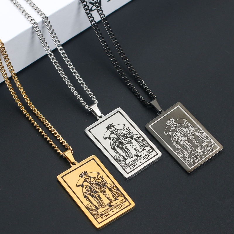 Z H Perhiasan Vintage Waite Tarot Suci Grail Raja Liontin Fashion Pria Anti Karat Kalung Hip Hop Baja Titanium Aksesoris Pesta