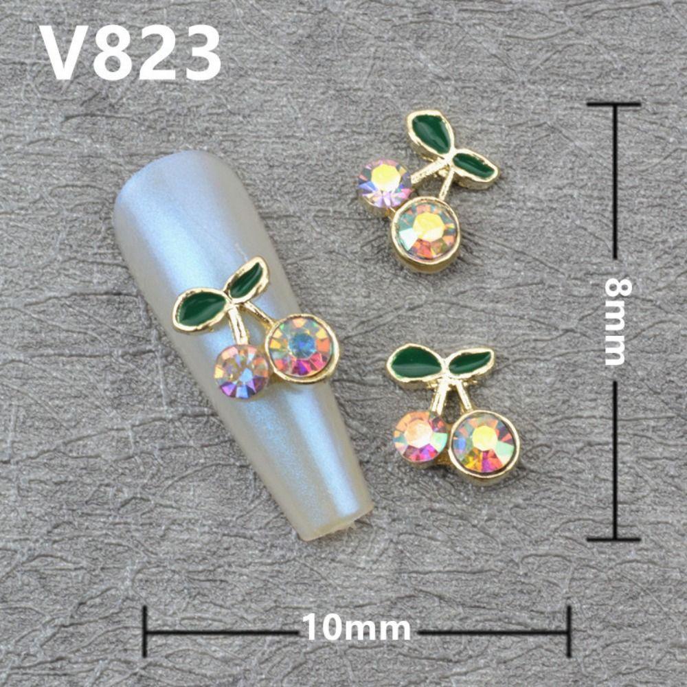 AUGUSTINA Dekorasi Nail Art Agustina Lucu 10pcs Gold Silver Colorful Cherry Alloy Zircon Aksesoris Kuku