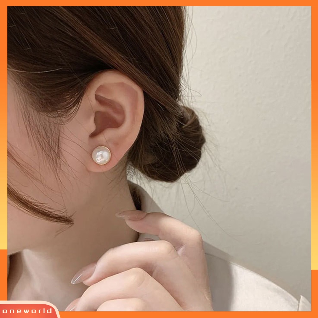 [EONE] 1pasang Anting Klip Ada Lubang Telinga Mutiara Imitasi Kuat Tidak Sakit Memakai Electroplating Ear Ornament Fade-Proof ic Ear Clip Stud Earrings Aksesoris Pakaian