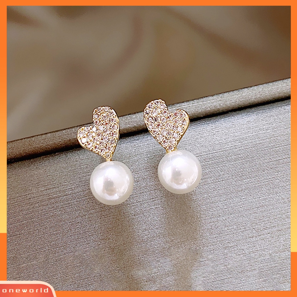 [EONE] 1pasang Ear Studs Dainty Elegan Gaya Perancis Temperamen Retro Hadiah Mini High Gloss Mutiara Imitasi Cinta Hati Wanita Anting Perhiasan Aksesoris