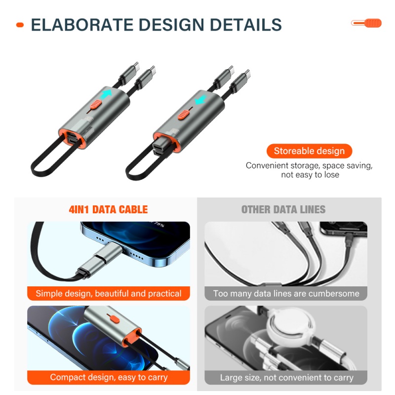 Pd 60W 4in1 3A Tipe C to USB C lightning Kabel USB Untuk iPhone 13 12 11 Pro Macbook Samsung S20 Fast Charging Data Wire