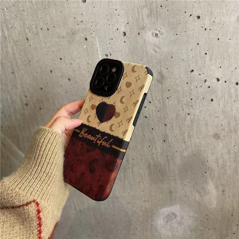 Lamb Skin Pretty Leopard print love Soft Case IPhone 6S 7 Plus 8 Plus X XS XR XS Max 11 13 12 14 PRO Max 14 Plus 12 13 mINI SE Phone Case Black for Women Girl Brown