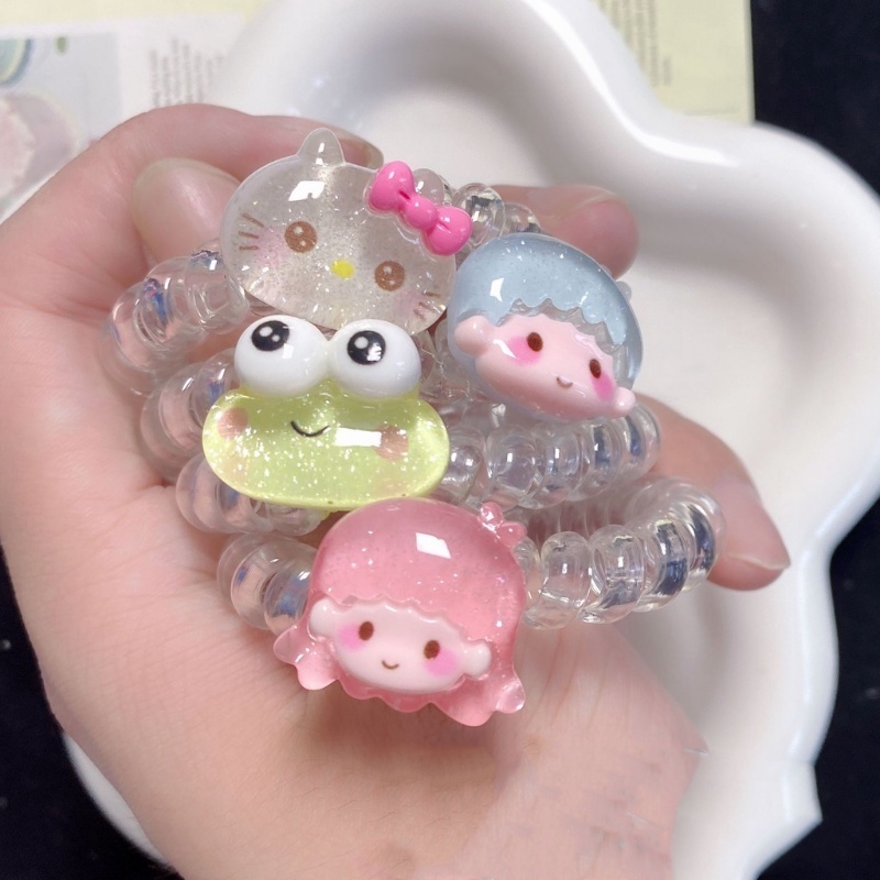 Fashion Lucu Glitter Kodok Ponytail Holder Peri Segar Elastis Spiral Ikat Rambut Scrunchies Kartun Kabel Telepon Rambut Cincin Wanita Gadis Tali Rambut Aksesoris Rambut