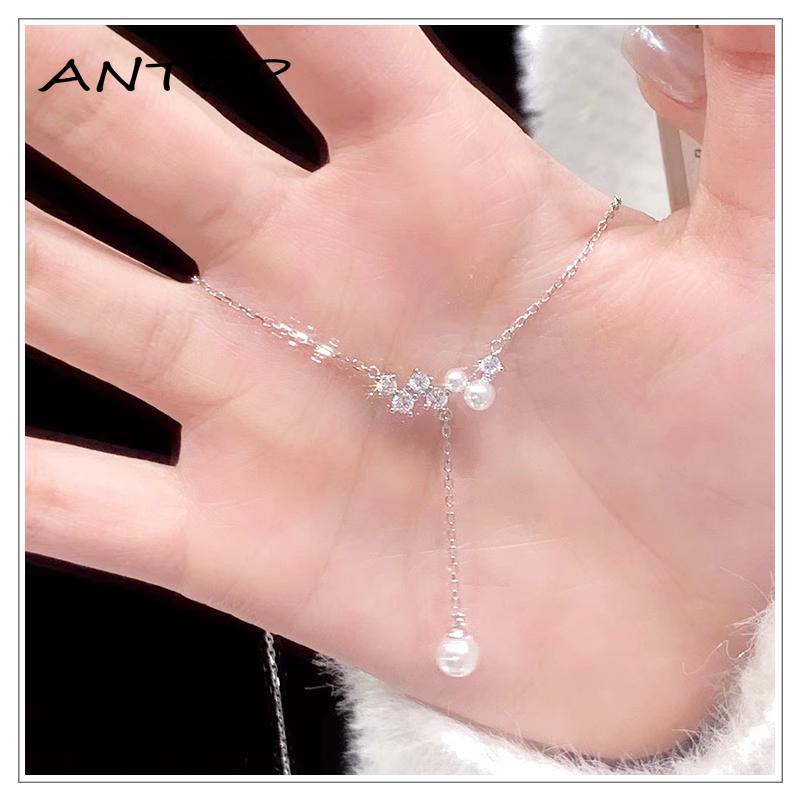 [antop] Rumbai Kalung Mutiara Imitasi Berlian Hias Rantai Tulang Selangka Wanita Desain Mewah Ringan