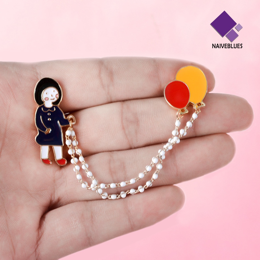 &lt; Naiveblues &gt; Gadis Kartun Enamel Dengan Lencana Kemeja Sweater Pin Rantai Balon Anjing