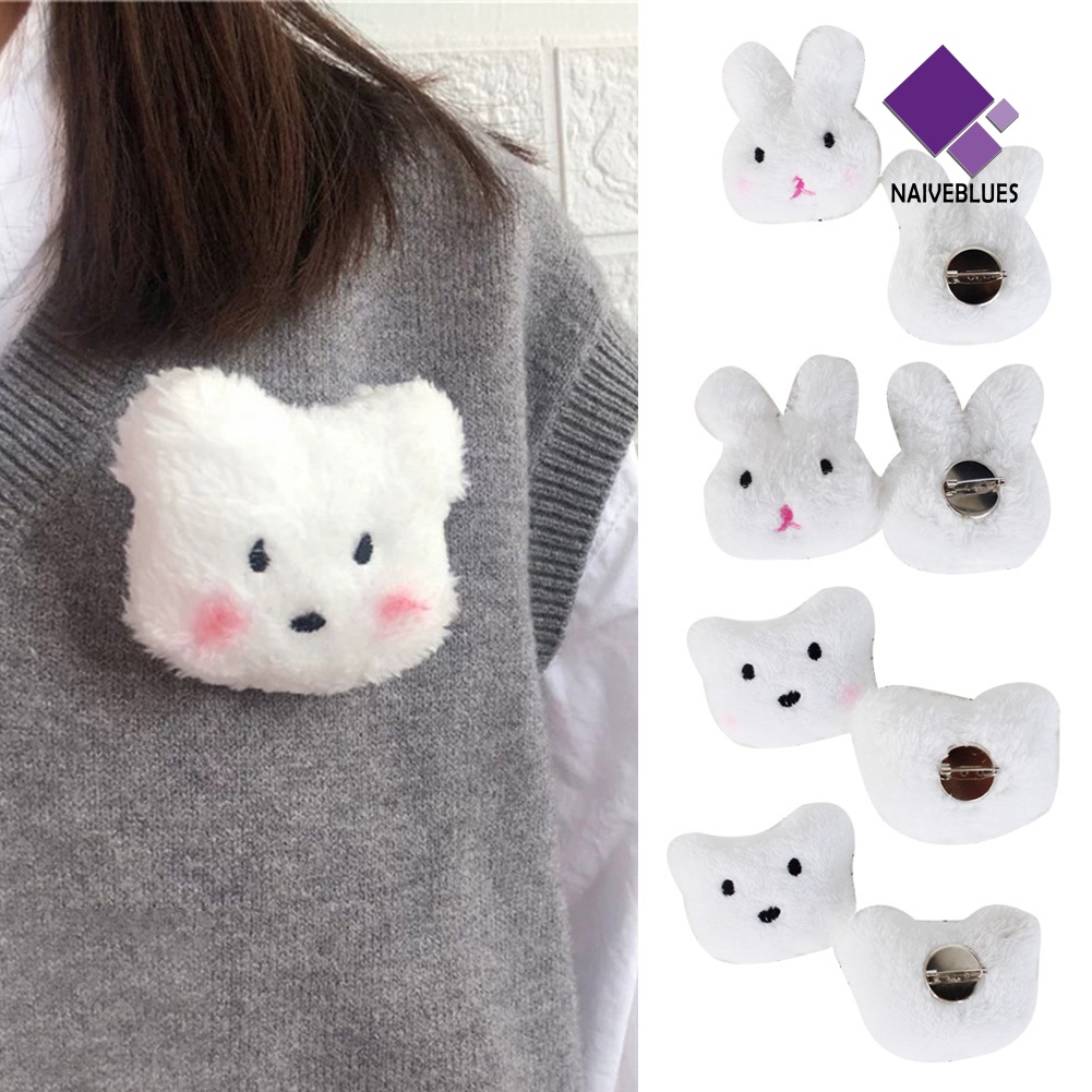 &lt; Naiveblues &gt; Lovely Rabbit Bear Plush Doll Bros Pin Dekorasi Jaket Lapel