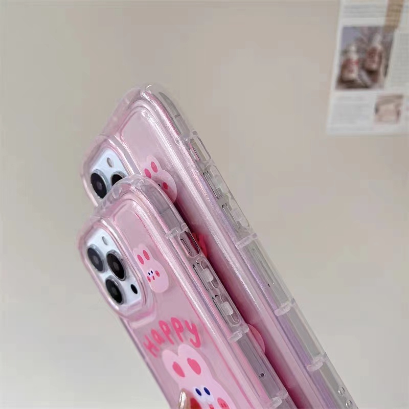 IPHONE Ins Kelinci Casing Ponsel Cocok Untuk Iphone11 14 14pro 14plus 13 13mini 13pro 13prm iPhone12 7Plus 8Plus Xr XS 13 12mini Pro Max Empat Sudut Casing Ponsel Transparan Tahan Guncangan