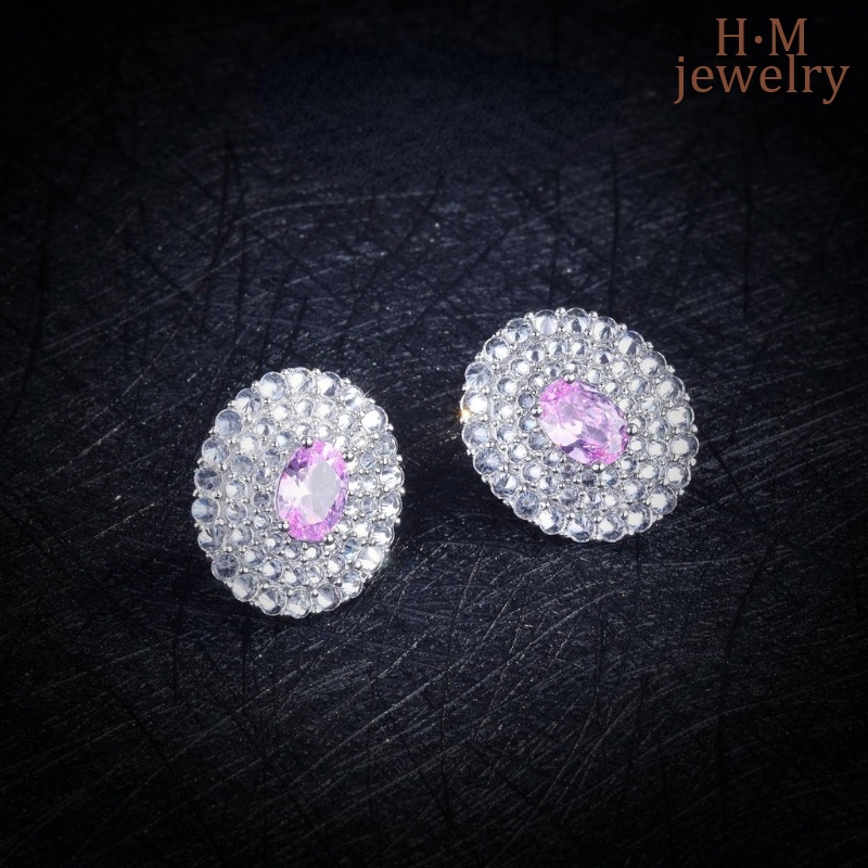 Anting Kristal Pink Fashion Mewah Perak S9252023Baru