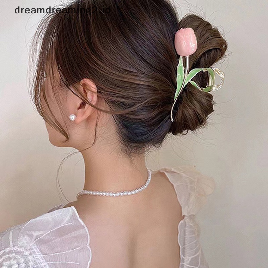 (dream) Baru Tulip Hair Claw Flower grace Hiu Klip Hiasan Kepala Vintage Ponytail Claw CLIP Trendi Manis Klip Rambut Untuk Perhiasan Rambut Gadis//