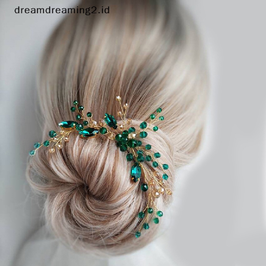 (dream) Fashion Menawan Berlian Imitasi Hijau Sisir Rambut Untuk Wanita Tiara Aksesoris Rambut Bridal Pesta Pernikahan Hiasan Kepala Headwear Hair Clip//