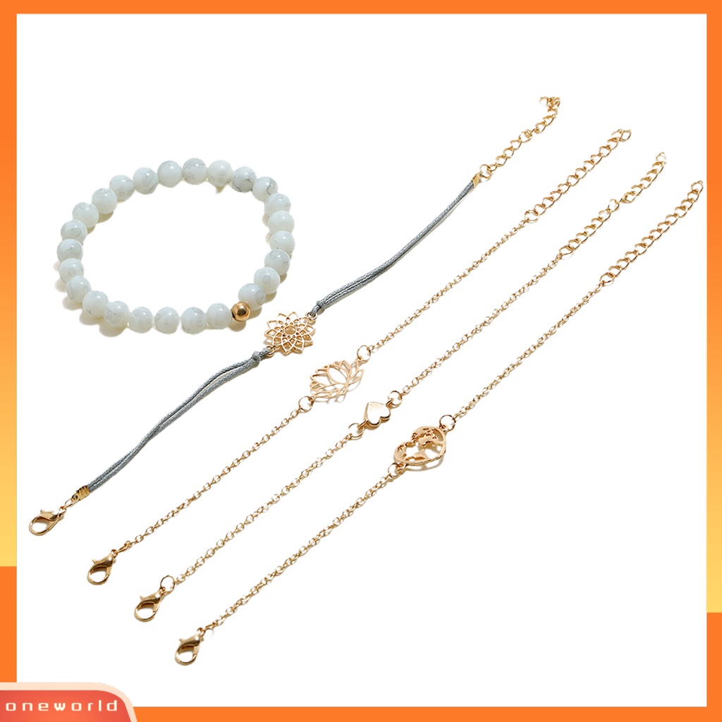 [EONE] 5pcs Wanita Gelang Hollow Out Lotus Perhiasan Adjustable Bright Luster Bracelets Untuk Pesta