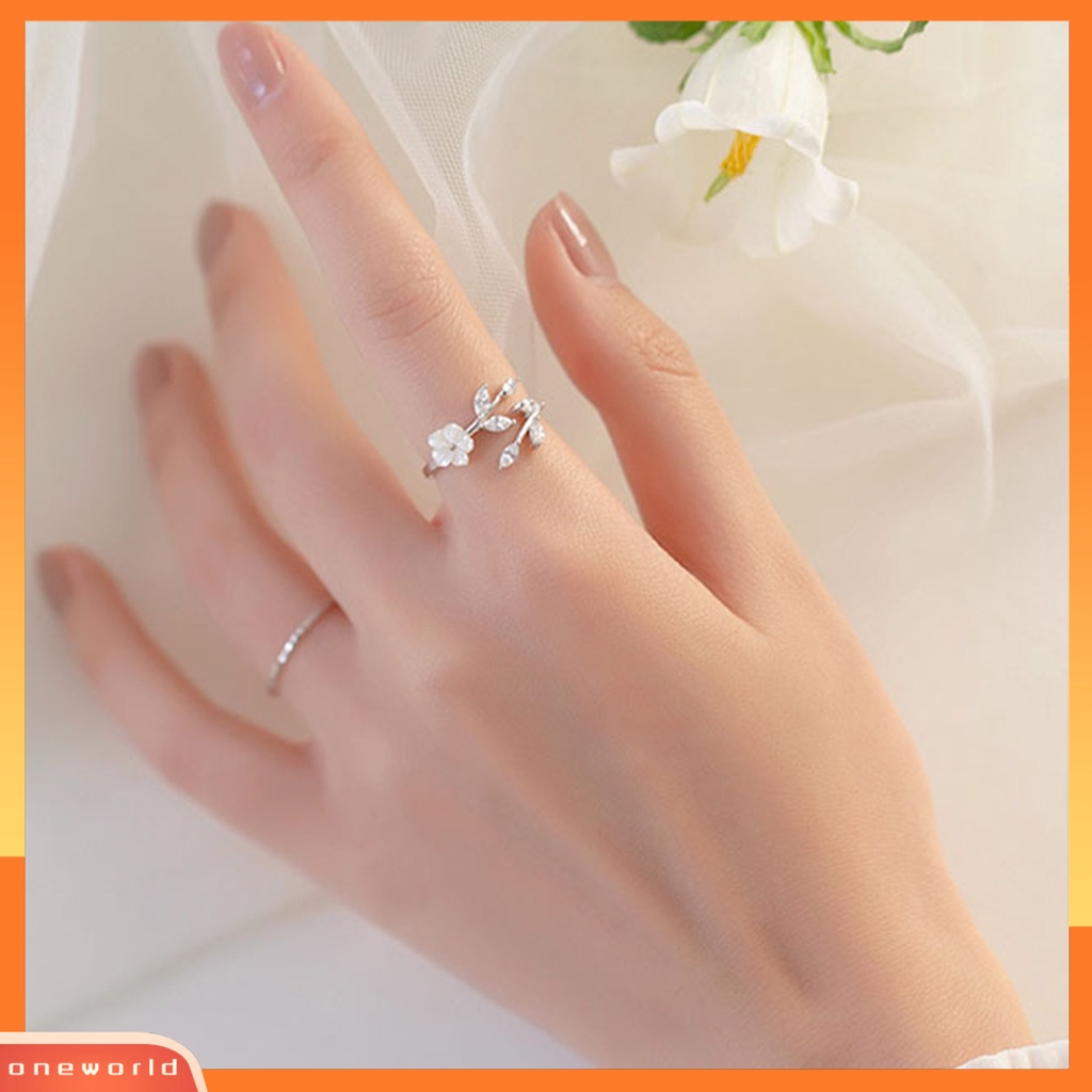 [EONE] Cincin Wanita Bunga Daun Pembukaan Yang Dapat Disesuaikan Lady Circlet Wedding Ring