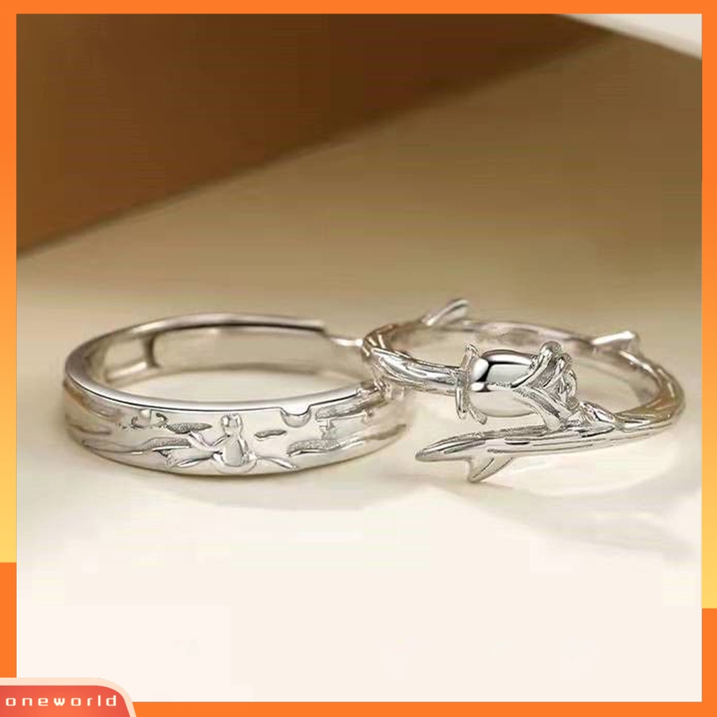 [EONE] Cincin Couple Warna Perak Pangeran Dan Mawar Adjustable Indah Perhiasan Dekorasi Tembaga Wanita Pria Jari Cincin Hadiah Hari Valentine