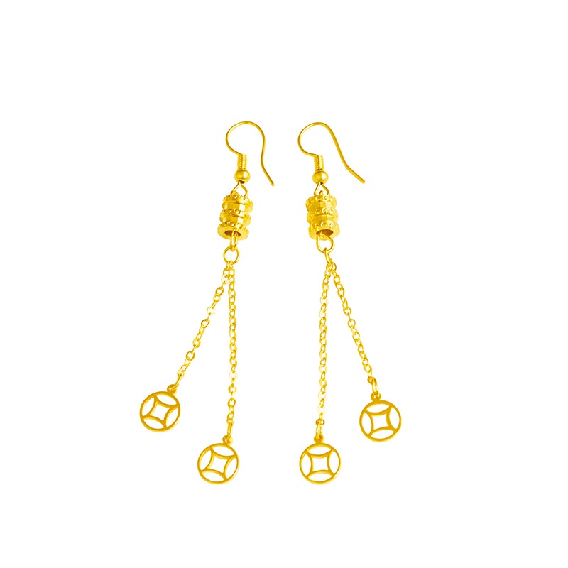 Goldkingdom Perhiasan Fashion 24K Bangkok Aksesoris Ready Stock Anting Rumbai Pinggang Kecil Wanita Simple Dan Serbaguna