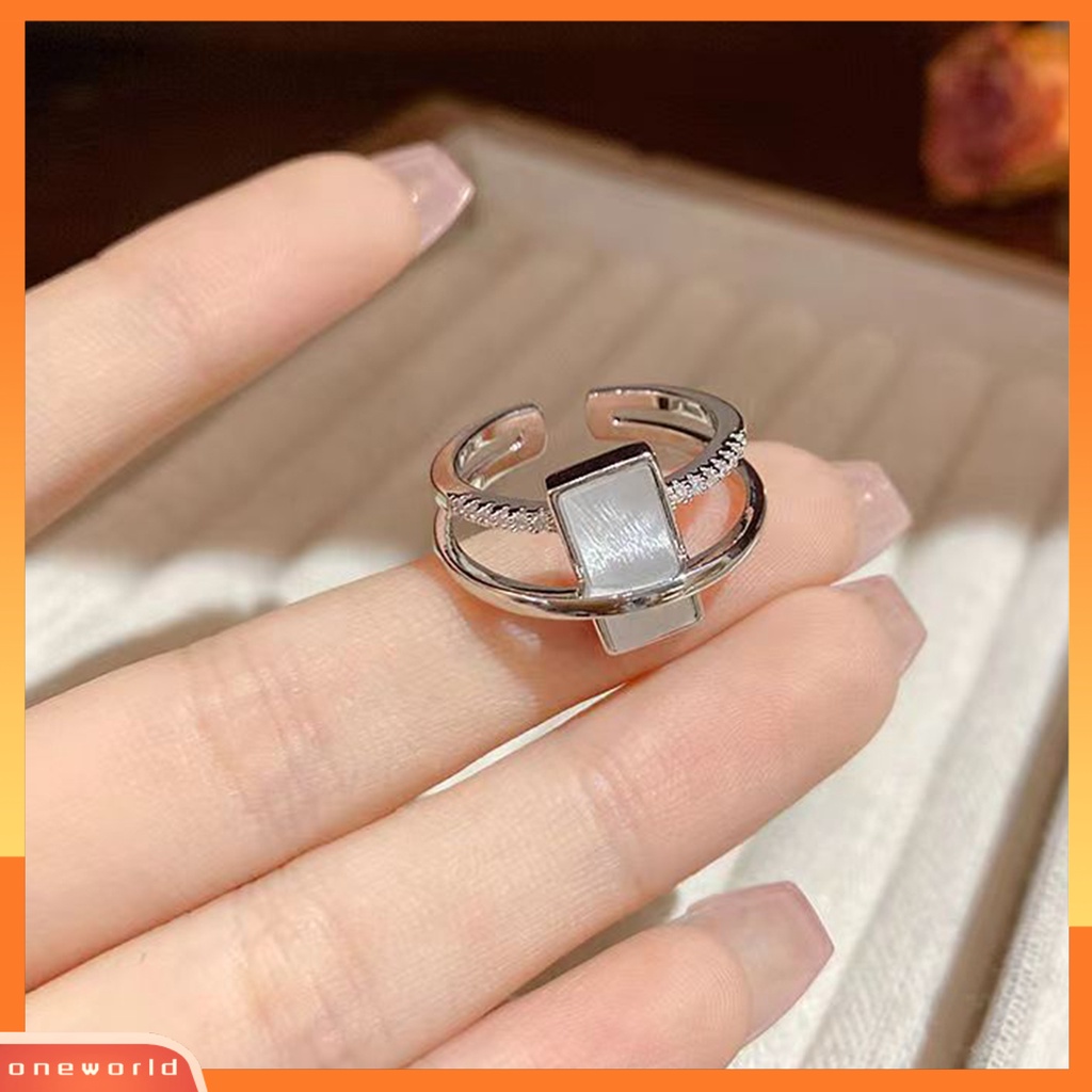 [EONE] 1set Wanita Cincin Lapisan Ganda Dilepas Batu Alam Elegan Terbuka Hadiah Dapat Disesuaikan Berkilau Berlian Imitasi Jari Cincin Perhiasan Fashion