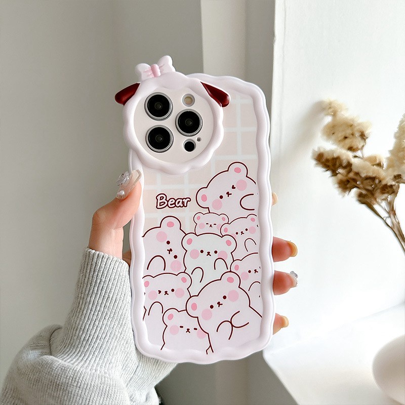 【Lamb Style】Stacked Little Bear Soft TPU Case HP iP iPhone 11 12 13 14 Pro Max 7 8 + Plus SE 2020 X XS XR Max Girl Woman FTD Casing Apple