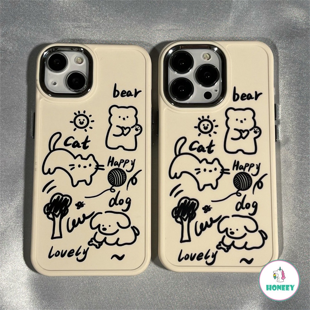 IPHONE Case Ponsel Kartun Hewan Grafiti Garis Lucu Untuk Iphone14 13 11 Pro Max 12 Pro Max Perlindungan Kamera Metal Hybrid Phone Cover