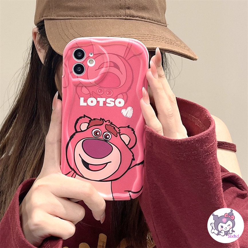 IPHONE Kompatibel Untuk Iphone14 13 12 11 Pro Max SE 2020 X XR Xs Max7 8 6 6s Plus 3D Cream Wave Edge Kartun Lucu Strawberry Bear Phone Case Lembut TPU Kamera Penutup Pelindung