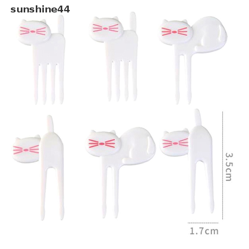 Sunshine 6pcs/set Garpu Buah Kucing Mini Animal Putih Anak Dessert Bento Sandwich Lunches Party Decor ID