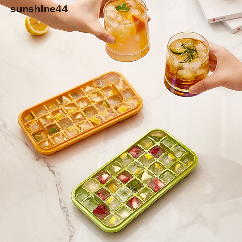 Sunshine 1Pc Cetakan Es Tipe Tekan Satu Tombol Kotak Plastik Ice Cube Maker Ice Tray Mold ID