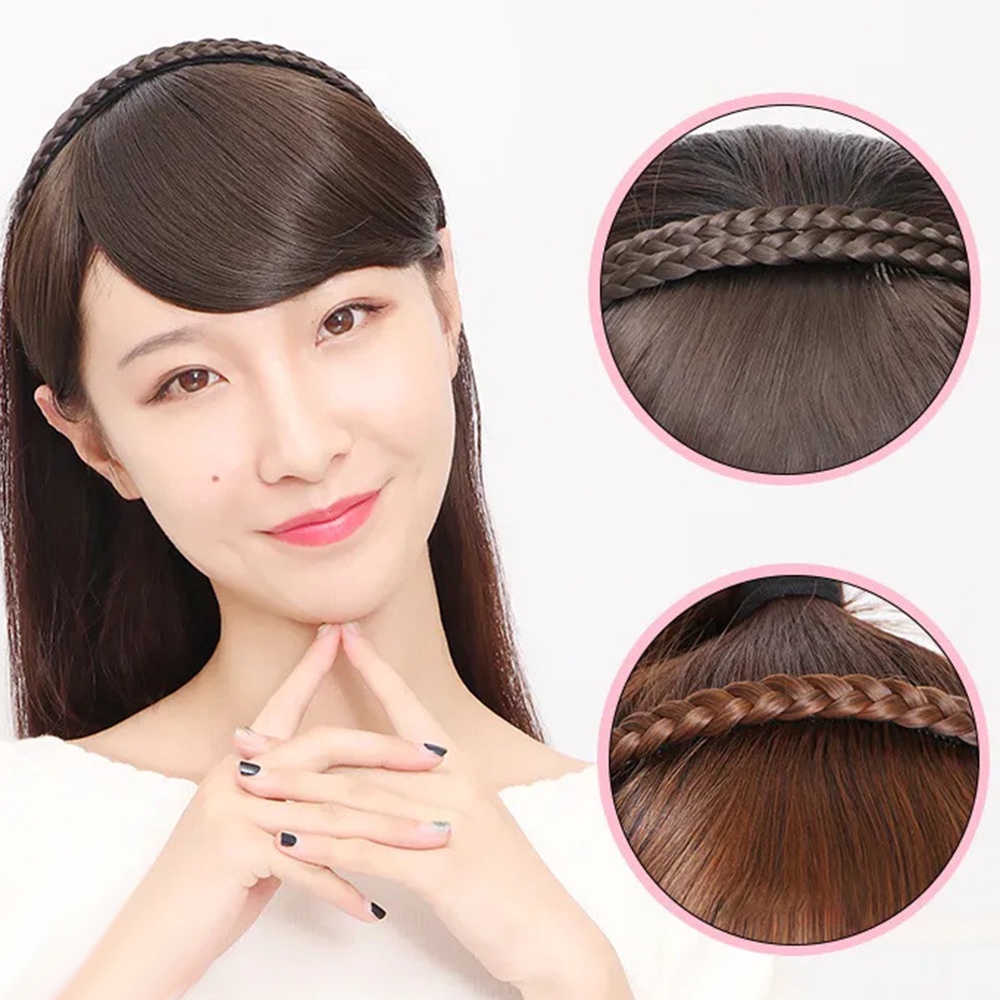 Bando Kepang Rambut 15cm Alami Dan Realistis Dengan Poni Satu Pcs Wig Untuk Wanita Perempuan