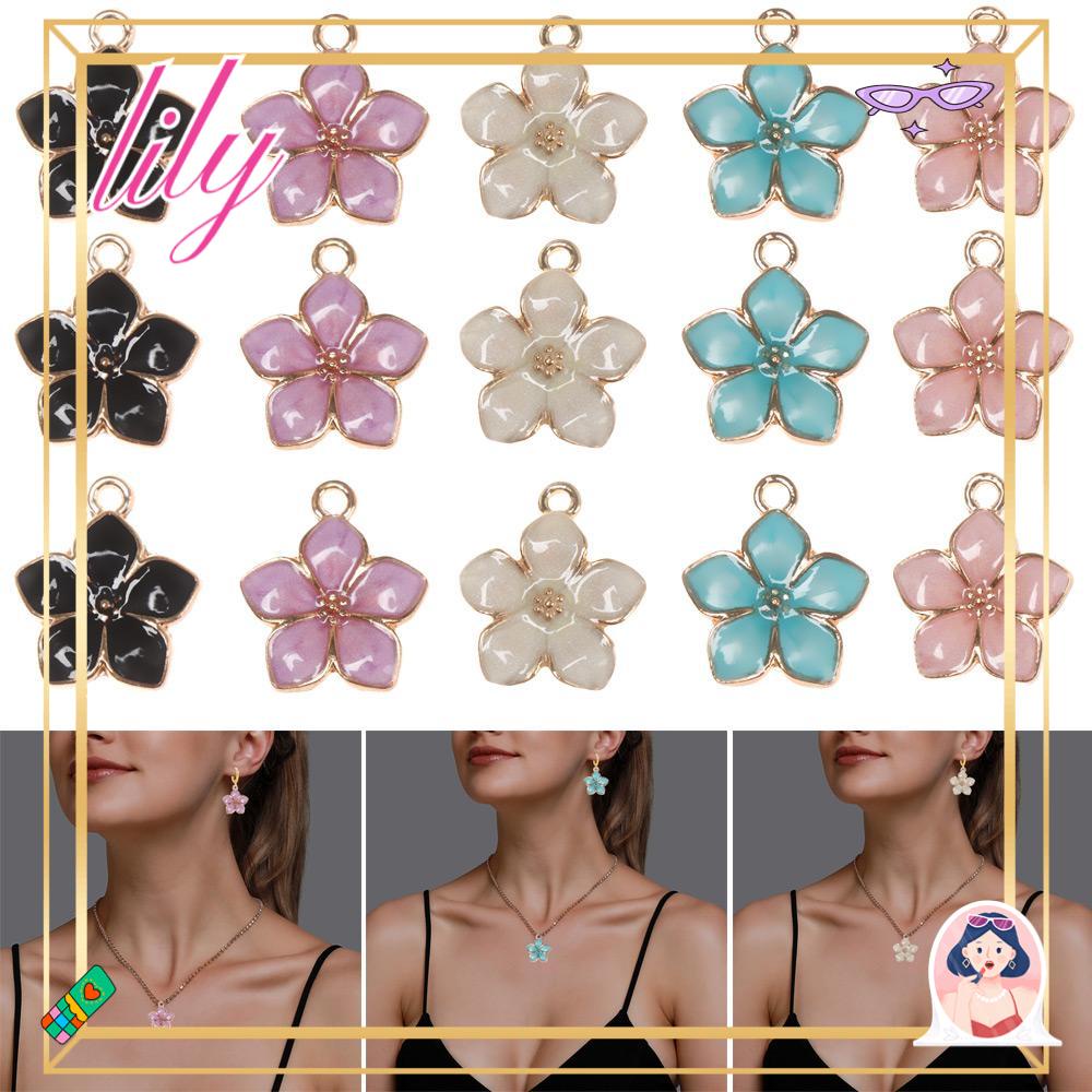 Lily 10 Pcs Enamel Bunga Charms DIY Aksesoris Anting Gelang Handmade Sakura Liontin