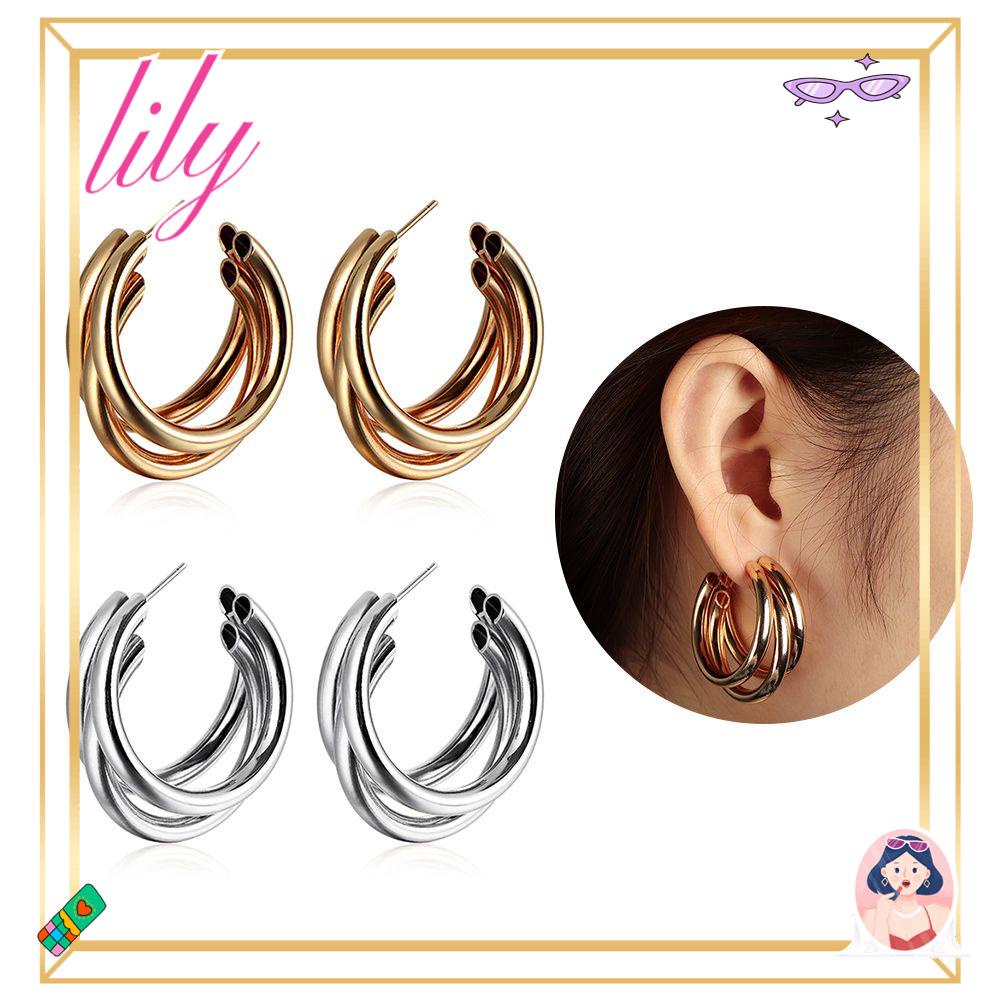 Anting Hoop LILY Perhiasan Fashion Baru Sederhana Trendi Minimalis Tabung Tebal