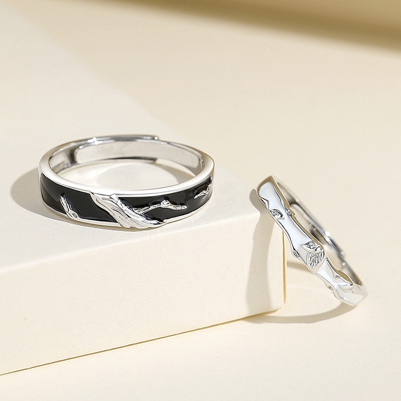 Asli Deadwood Spring Couple Ring 925 Sterling Silver Mori Style ins Ring Sepasang Enamel Perhiasan Hadiah Hari Valentine