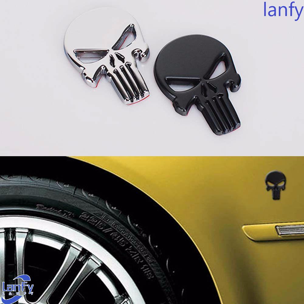 Lanfy Stiker Mobil Hitam Sliver Metal Skeleton Skull Decal Punisher Skull Emblem Punisher Emblem Auto Decal Mobil Styling