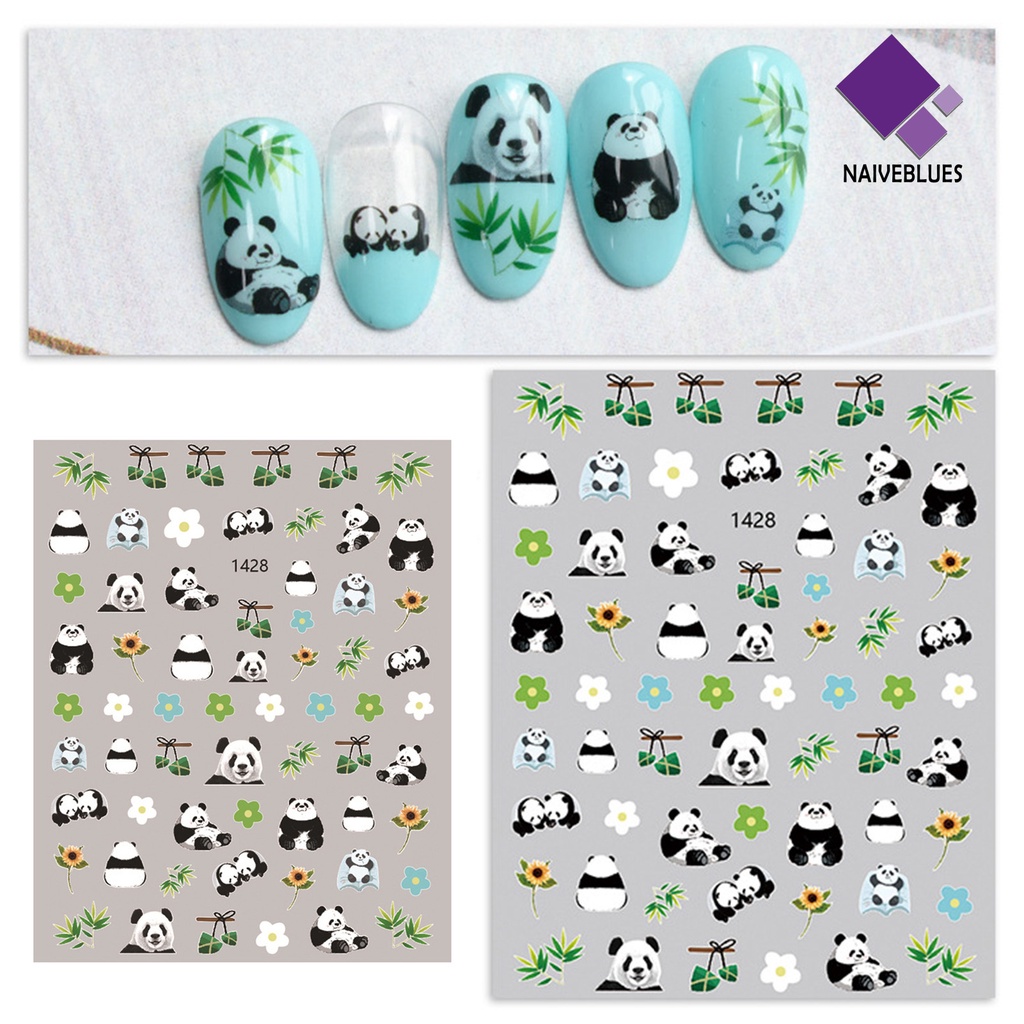 [naiveblues] Desain Daun Panda Lucu Stiker Kuku Tempel Hias Perekat Diri DIY Paper Art Stickers