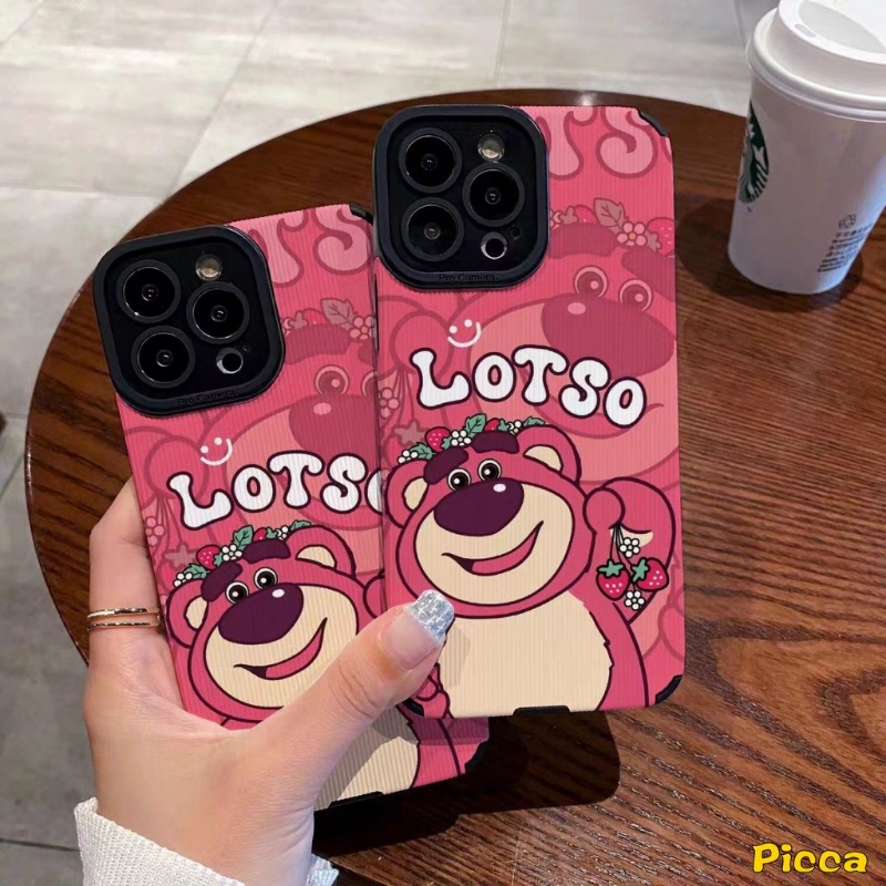 IPHONE Casing Ponsel Tekstur Kulit Mewah Kompatibel Untuk Iphone11Xr 7Plus 12 13 14 Pro Max7 8 Plus X XS MAX 7Plus Kartun Yang Indah Strawberry Bear Cute Manyo Shockproof Soft Silicon Cover