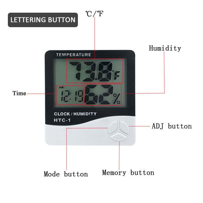 Hygrometer HTC Termometer Ruangan Digital LCD Alat Ukur Suhu Ruangan