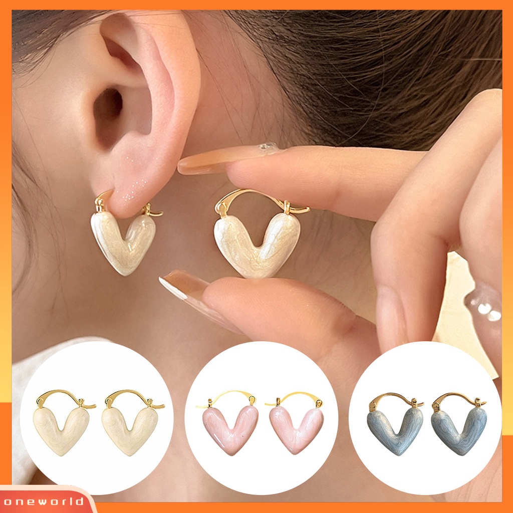 [EONE] 2pcs Anting Tusuk Love Tetesan Minyak Putih Korea Ringan Mewah - Perhiasan Elegan Dan Eye-Catching Untuk Wanita