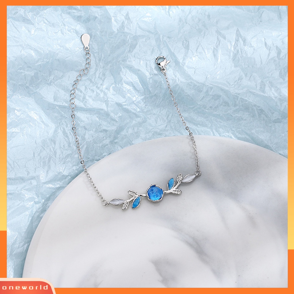 [EONE] Ladies Bracelet Everyday Wear Copper Summer Blue Zirconia Leaf Bracelet Untuk Pesta