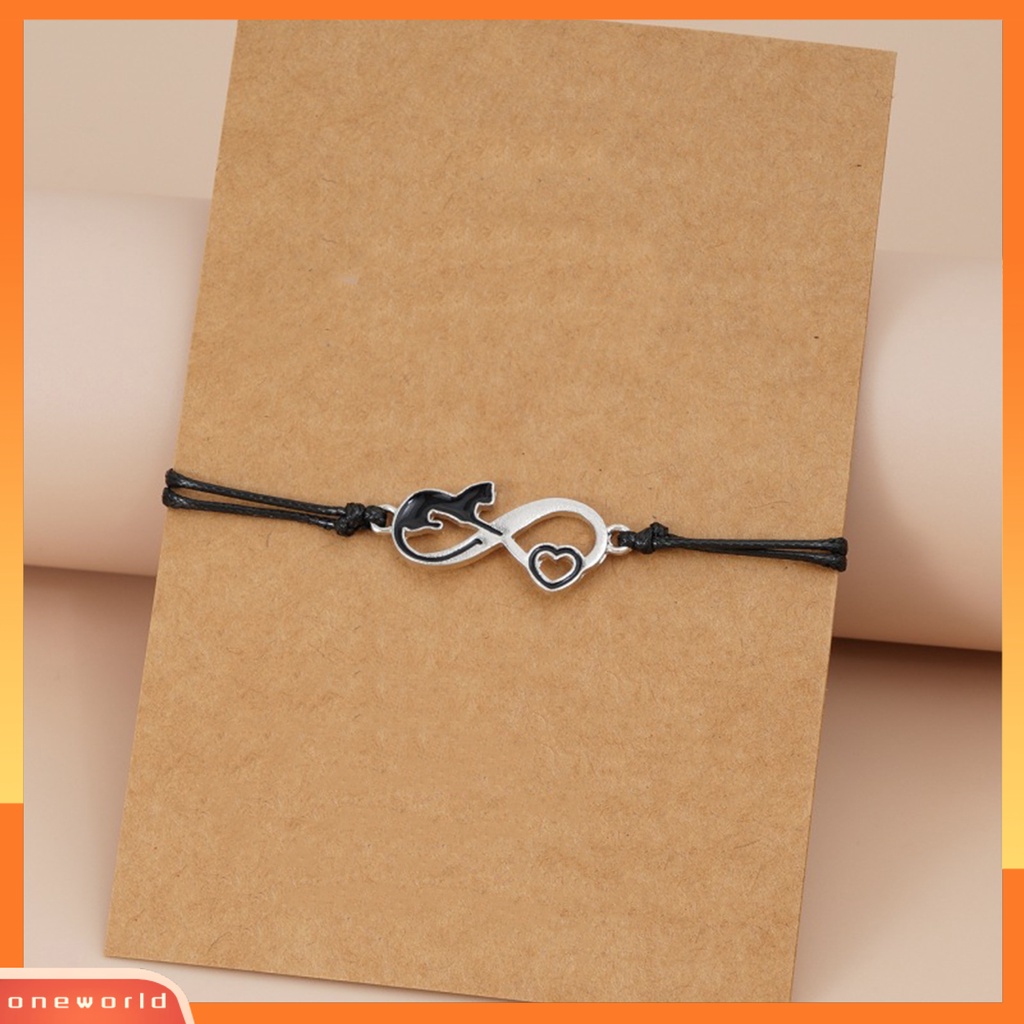 [EONE] Wanita Gelang Tetes Minyak Buatan Tangan Dikepang Dapat Disesuaikan Cinta Lembut Hati Kucing Hitam Pesona Tali String Fashion Perhiasan